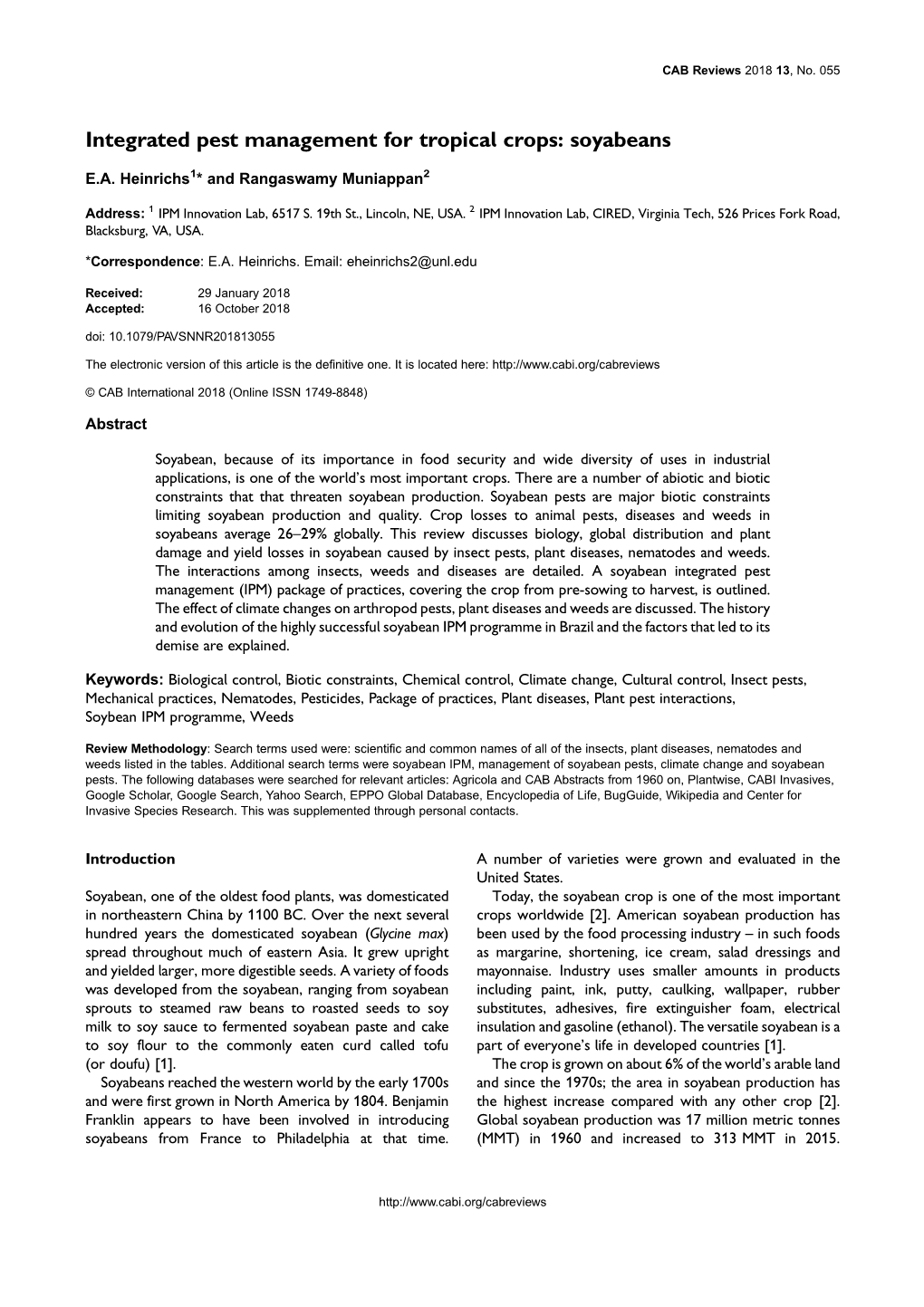 Integrated Pest Management for Tropical Crops: Soyabeans