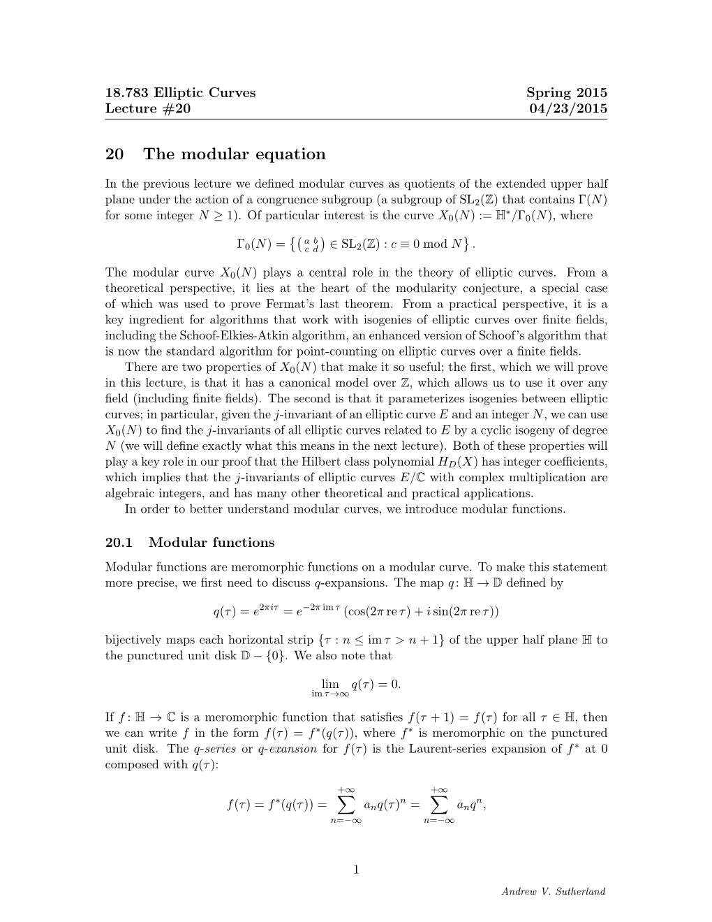 20 the Modular Equation