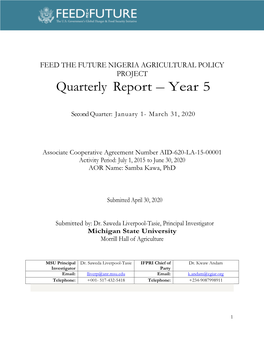 FEED the FUTURE NIGERIA AGRICULTURAL POLICY PROJECT. First Quarter