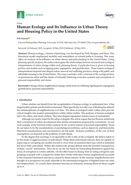 Human Ecology and Its Influence in Urban Theory and Housing Policy