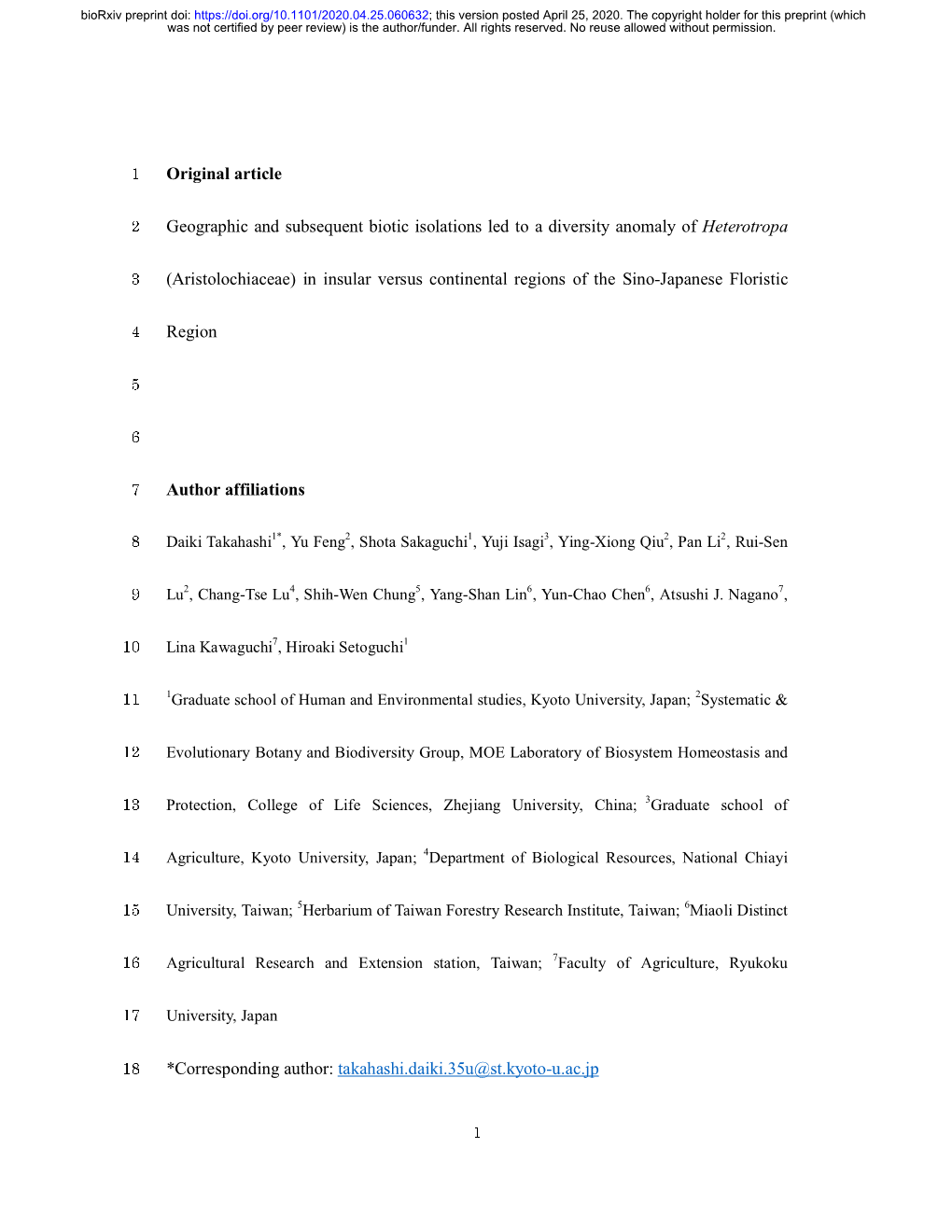 Original Article Geographic and Subsequent Biotic Isolations Led to A