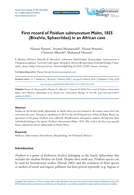 First Record of Pisidium Subtruncatum Malm, 1855 (Bivalvia, Sphaeriidae) in an African Cave