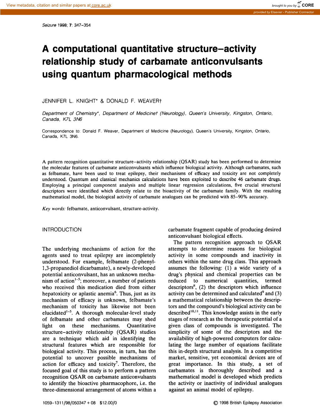 A Computational Quantitative Structure-Activity Relationship Study of Carbamate Anticonvulsants Using Quantum Pharmacological Methods