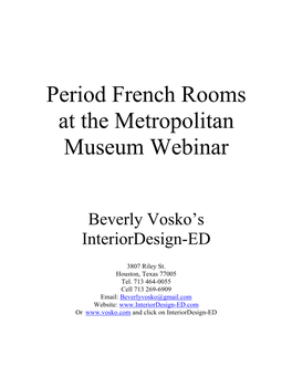 Period French Rooms at the Metropolitan Museum Webinar