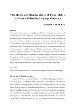 Advantages and Disadvantages of Using Mobile Devices in a University Language Classroom