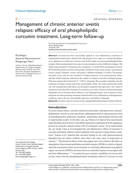 Management of Chronic Anterior Uveitis Relapses: Efficacy of Oral Phospholipidic Curcumin Treatment. Long-Term Follow-Up