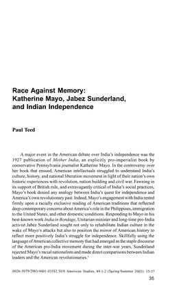 Katherine Mayo, Jabez Sunderland, and Indian Independence