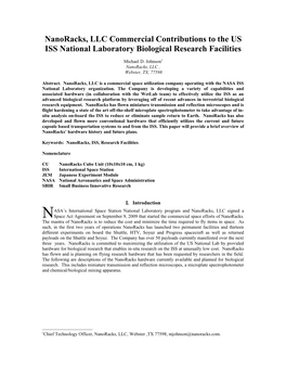 Nanoracks, LLC Commercial Contributions to the US ISS National Laboratory Biological Research Facilities