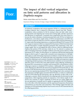 The Impact of Diel Vertical Migration on Fatty Acid Patterns and Allocation in Daphnia Magna