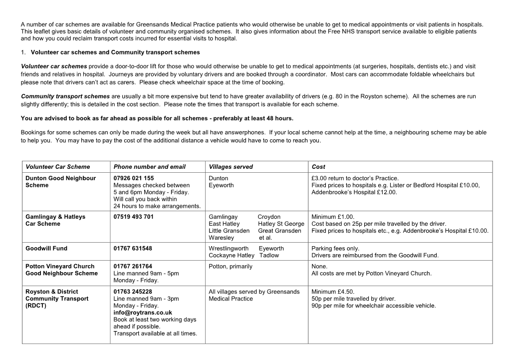 A Number of Car Schemes Are Available for Greensands Medical