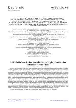 Polish Soil Classification, 6Th Edition – Principles, Classification Scheme and Correlationssoil SCIENCE ANNUAL71 Vol