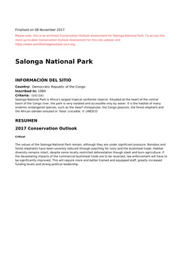 Salonga National Park - 2017 Conservation Outlook Assessment (Archived)