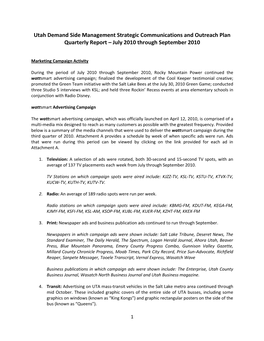 Utah Demand Side Management Strategic Communications and Outreach Plan Quarterly Report – July 2010 Through September 2010