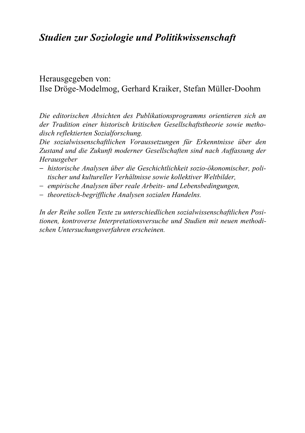 Studien Zur Soziologie Und Politikwissenschaft