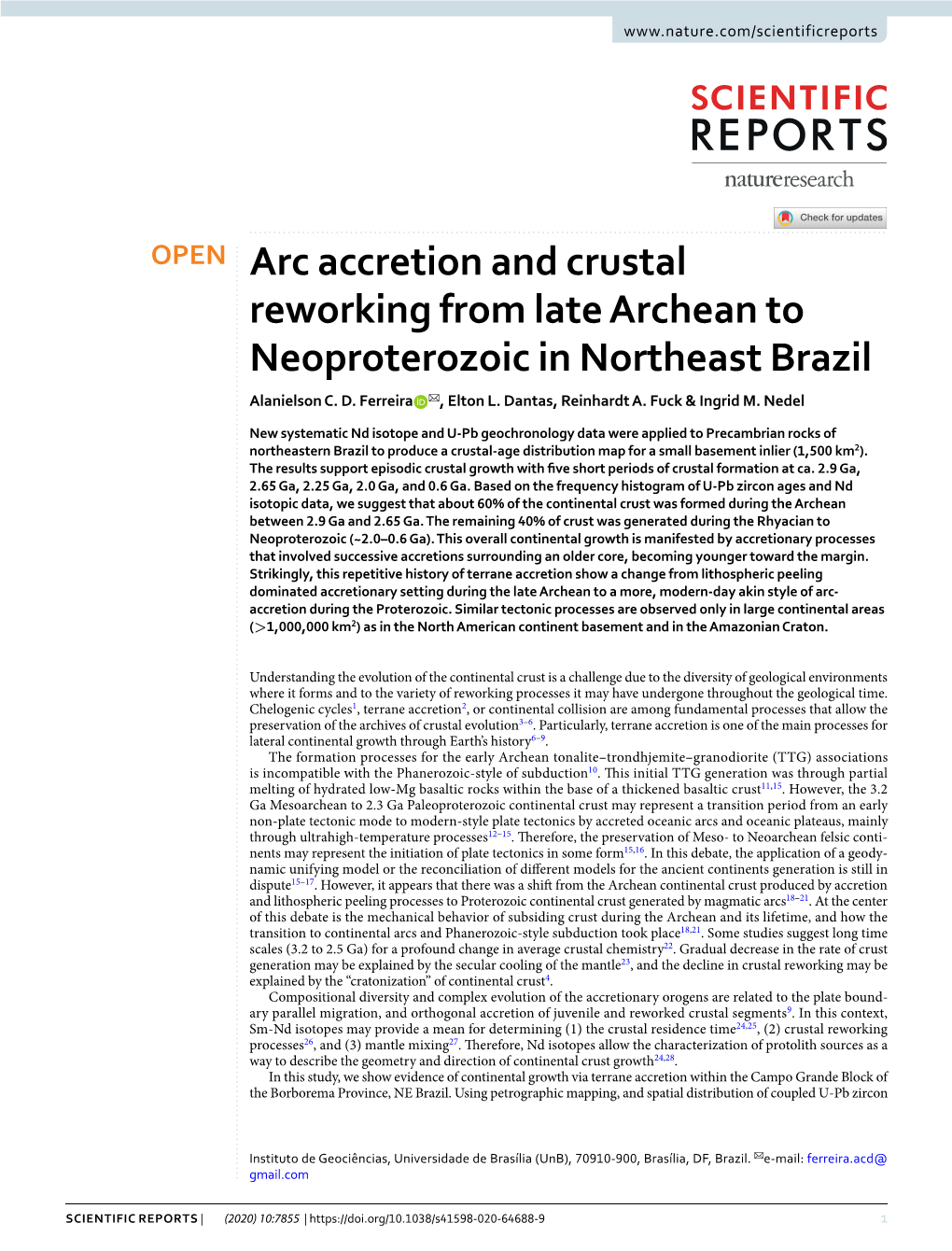 Arc Accretion and Crustal Reworking from Late Archean to Neoproterozoic in Northeast Brazil Alanielson C