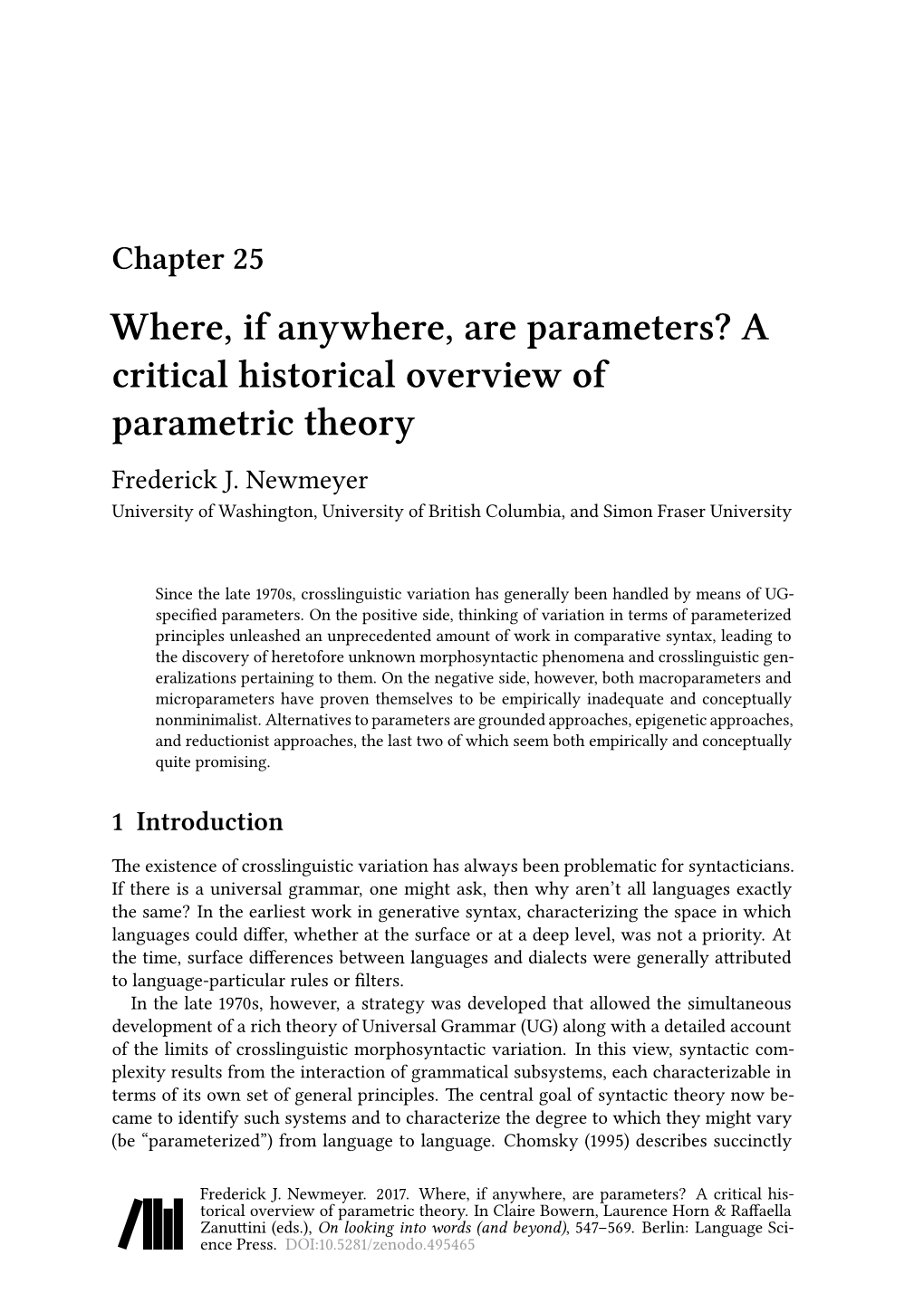 Where, If Anywhere, Are Parameters? a Critical Historical Overview of Parametric Theory Frederick J