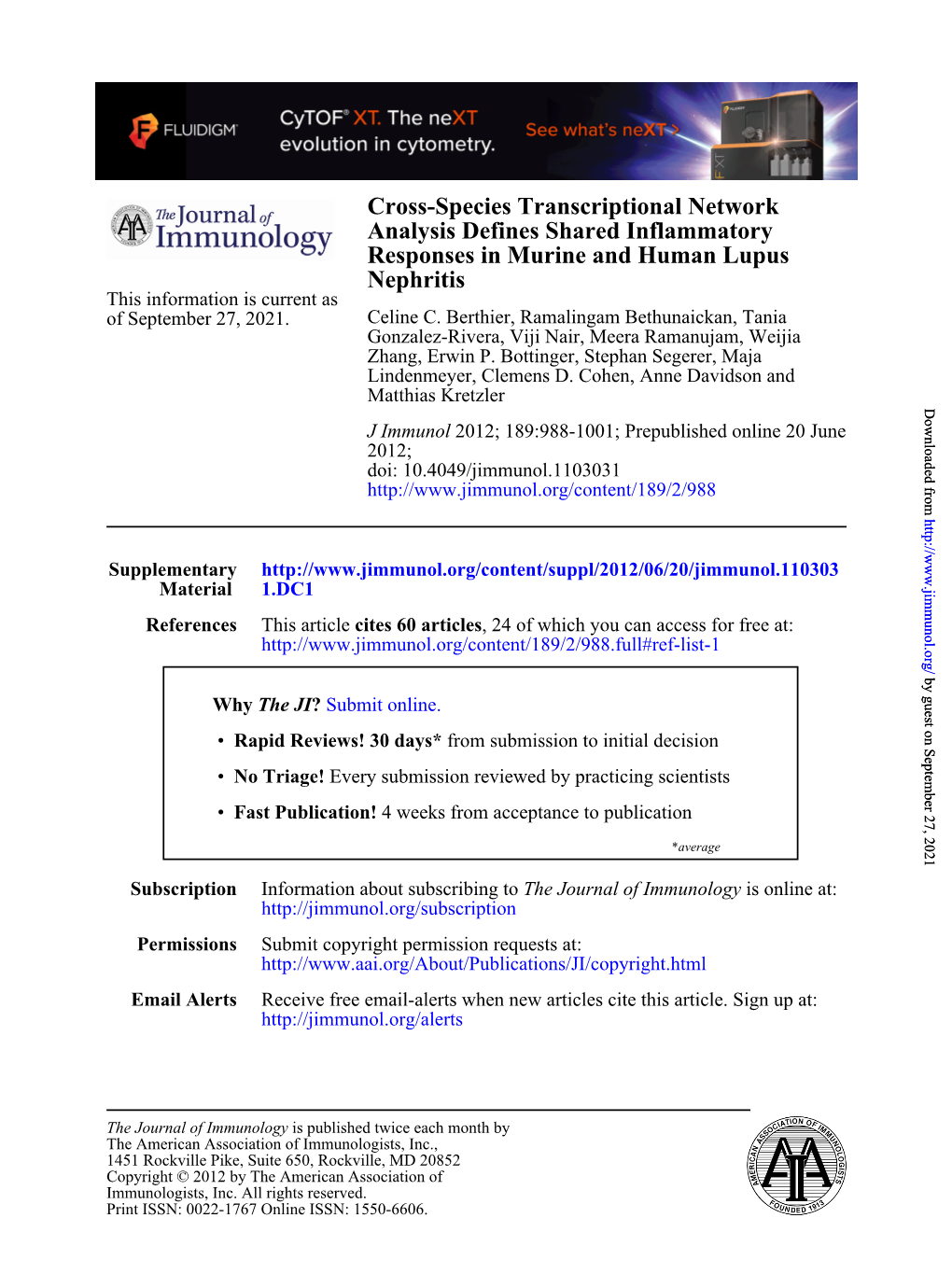 Nephritis Responses in Murine and Human Lupus Analysis Defines