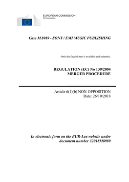 Sony / Emi Music Publishing Regulation