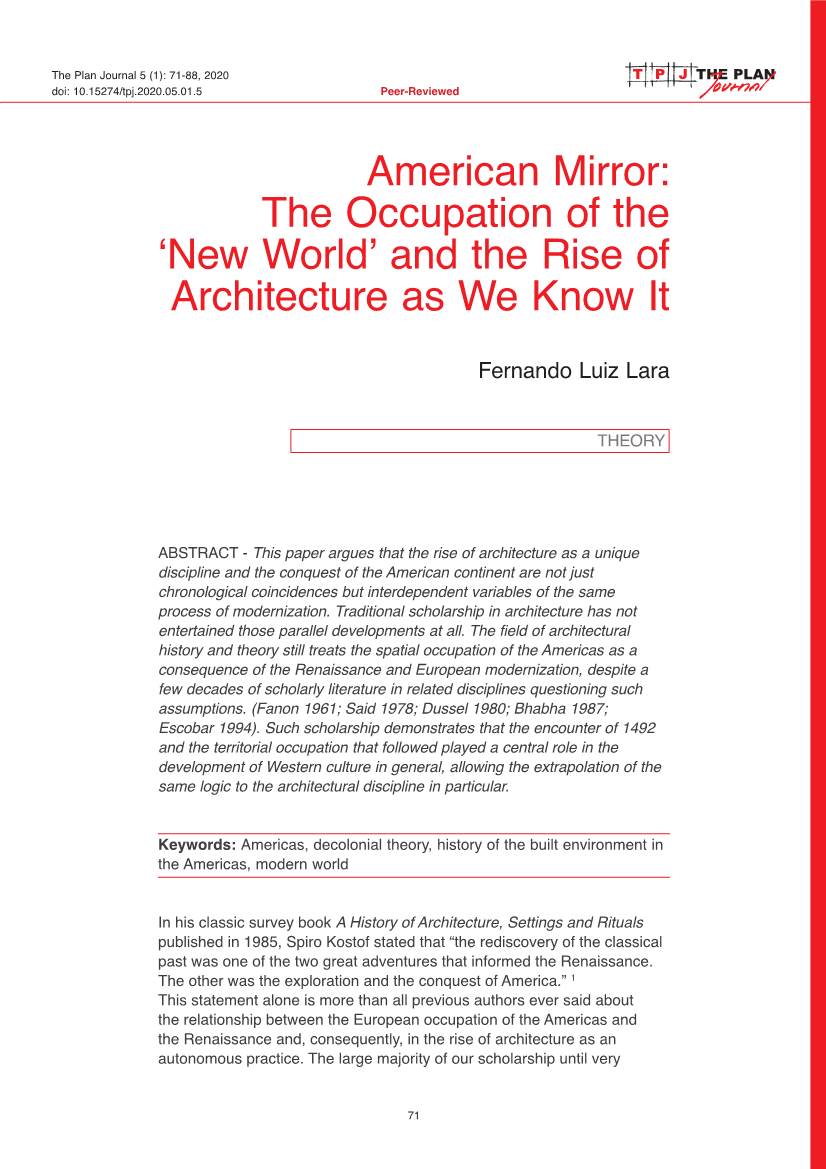 American Mirror: the Occupation of the ‘New World’ and the Rise of Architecture As We Know It