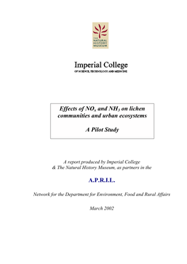 A.P.R.I.L. Effects of Nox and NH3 on Lichen Communities and Urban