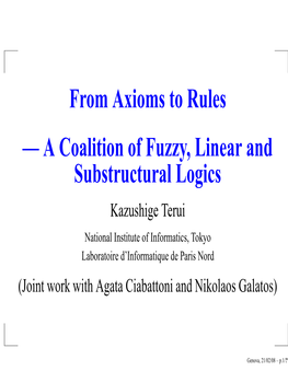 From Axioms to Rules — a Coalition of Fuzzy, Linear and Substructural Logics
