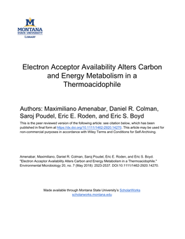 Electron Acceptor Availability Alters Carbon and Energy Metabolism in a Thermoacidophile