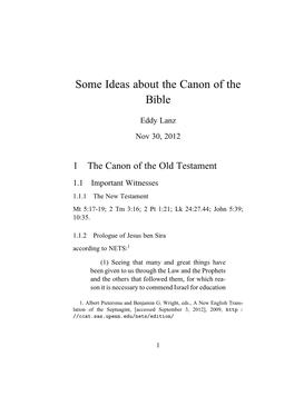 Some Ideas About the Canon of the Bible