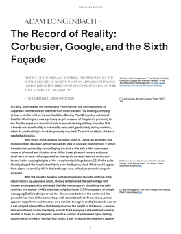 The Record of Reality: Corbusier, Google, and the Sixth Façade