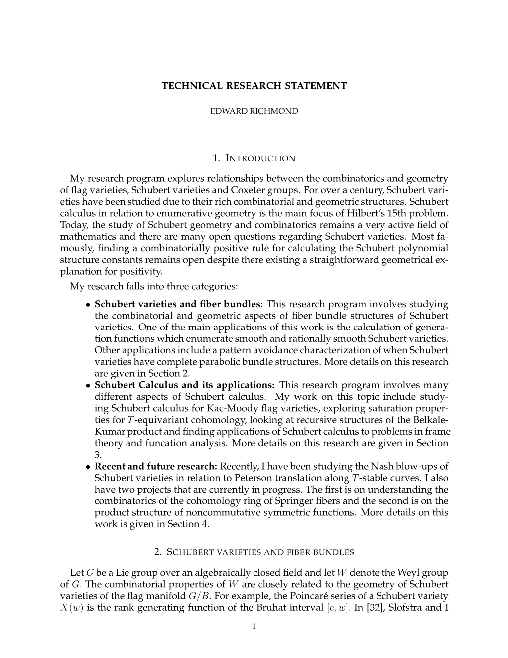 TECHNICAL RESEARCH STATEMENT My Research Program