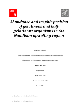 Abundance and Trophic Position of Gelatinous and Half- Gelatinous Organisms in the Namibian Upwelling Region