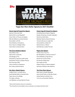 17 Star Wars Stellar Signatures Checklist