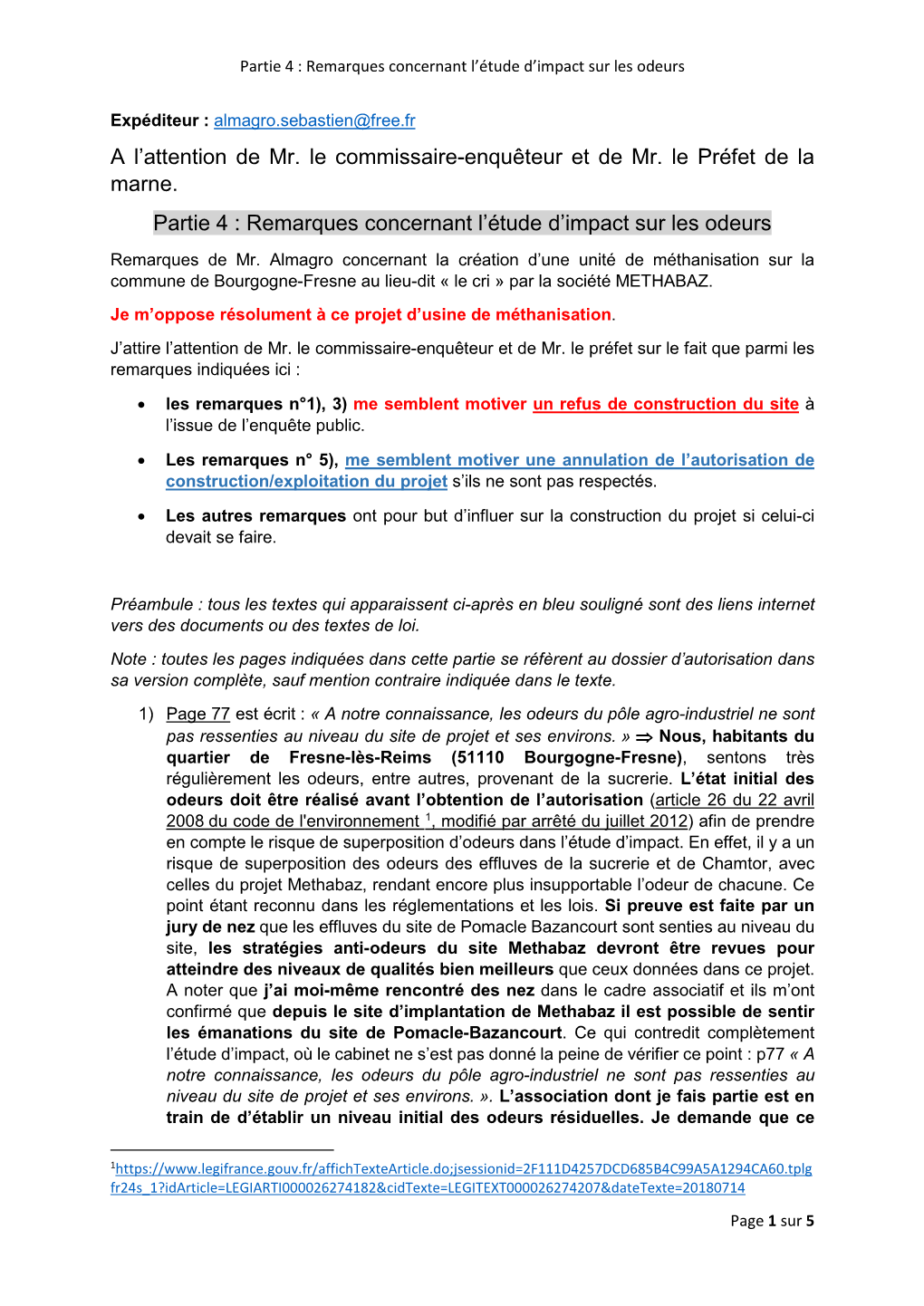 A L'attention De Mr. Le Commissaire-Enquêteur Et De Mr. Le