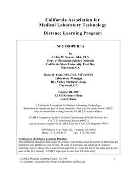 California Association for Medical Laboratory Technology Distance Learning Program