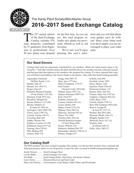 2016–2017 Seed Exchange Catalog MID-ATLANTIC GROUP He 23Rd Annual Edition for the First Time