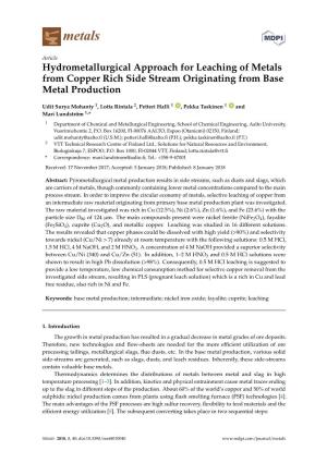 Hydrometallurgical Approach for Leaching of Metals from Copper Rich Side Stream Originating from Base Metal Production