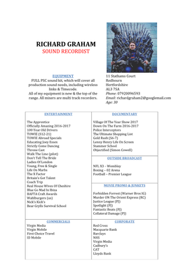 Richard Graham Sound Recordist