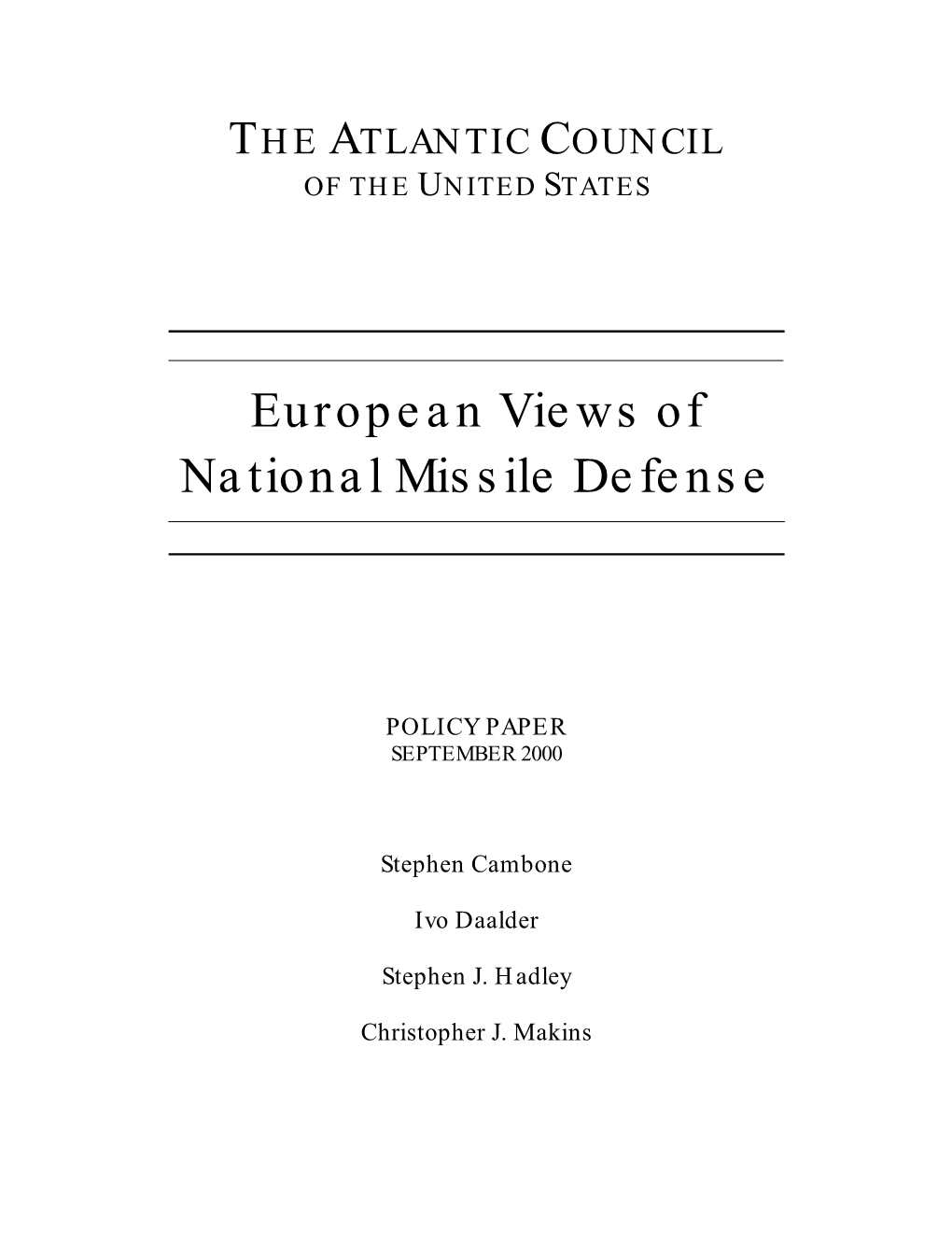 European Views of National Missile Defense