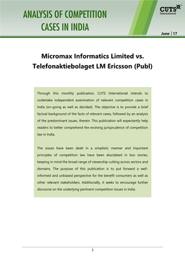 Micromax Informatics Limited Vs. Telefonaktiebolaget LM Ericsson (Publ)