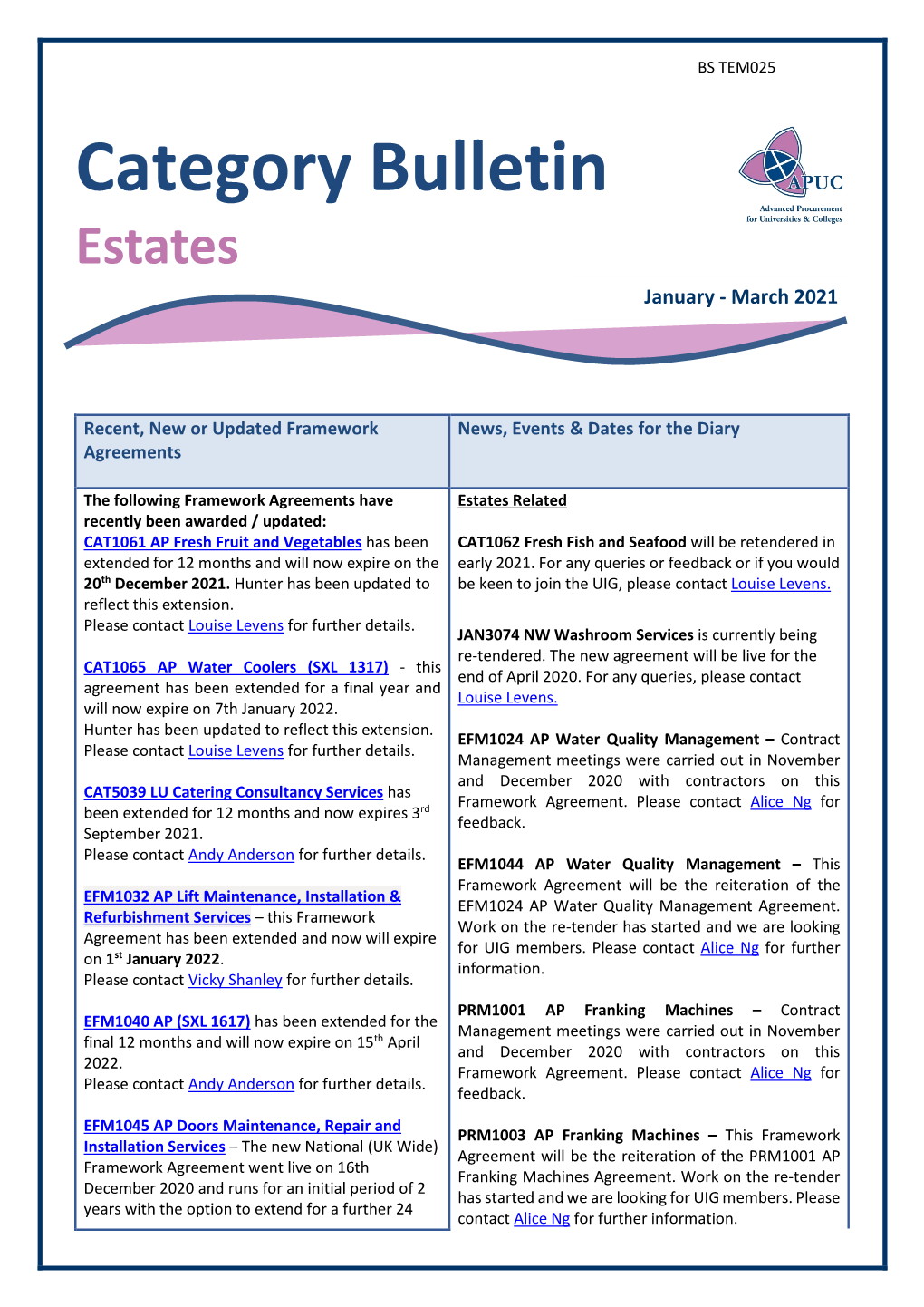 Category Bulletin Estates January - March 2021