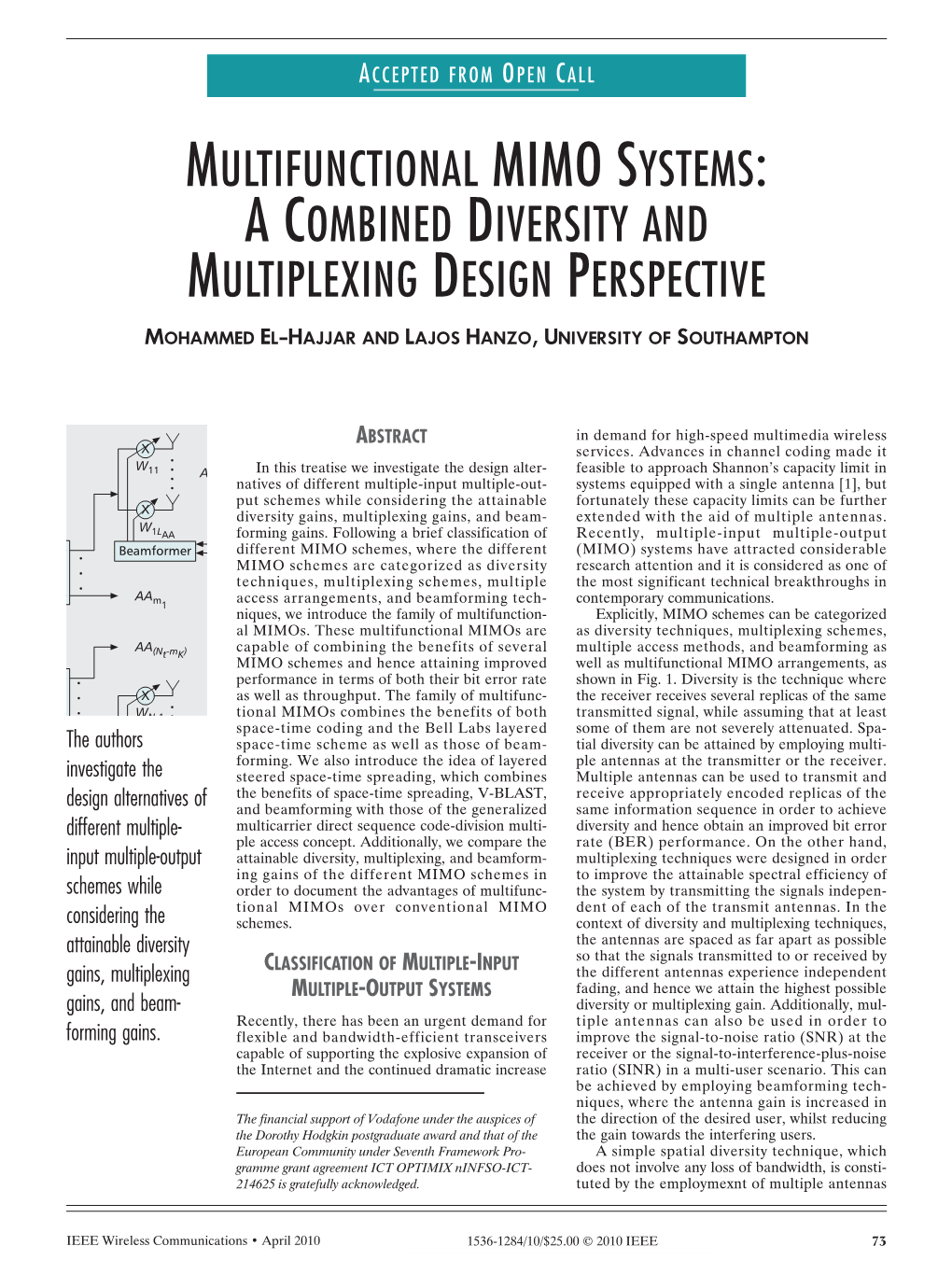 Multifunctional Mimo Systems: a Combined Diversity and Multiplexing Design Perspective