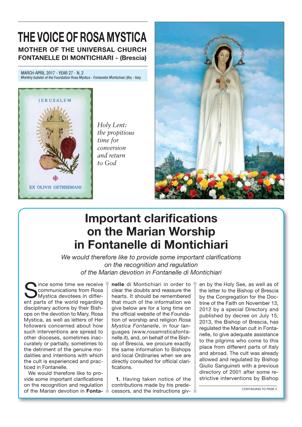 THE VOICE of ROSA MYSTICA MOTHER of the UNIVERSAL CHURCH FONTANELLE DI MONTICHIARI - (Brescia)