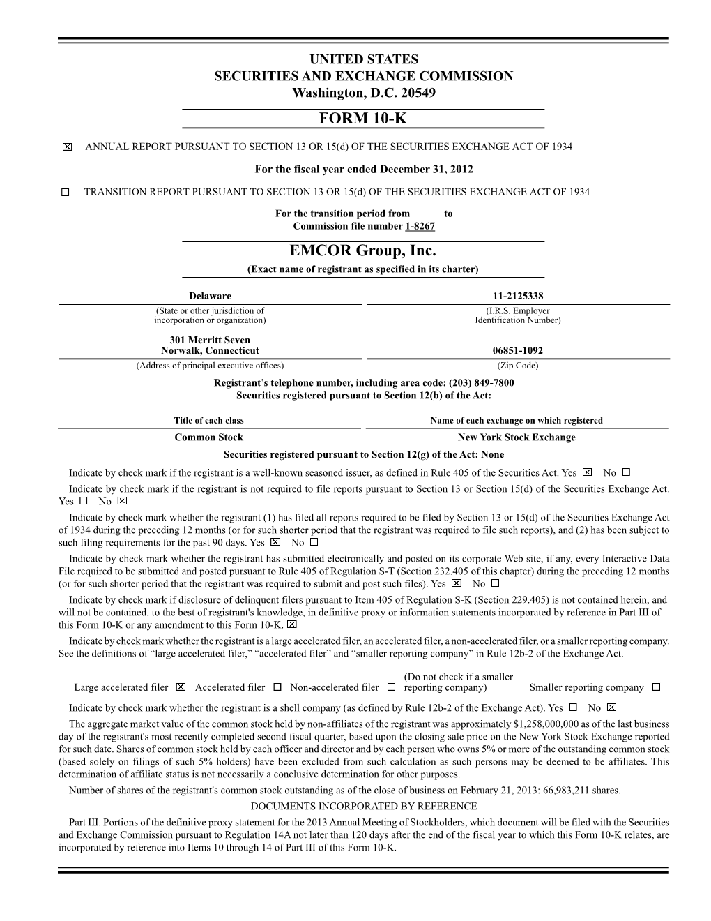 FORM 10-K EMCOR Group, Inc