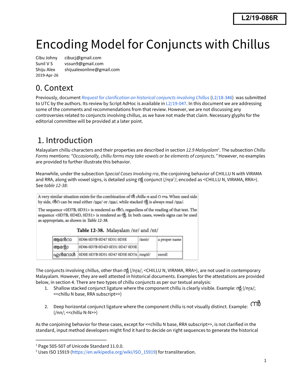 Encoding Model for Conjuncts with Chillus Cibu Johny Cibucj@Gmail.Com Sunil V S Vssun9@Gmail.Com Shiju Alex Shijualexonline@Gmail.Com 2019-Apr-26 0