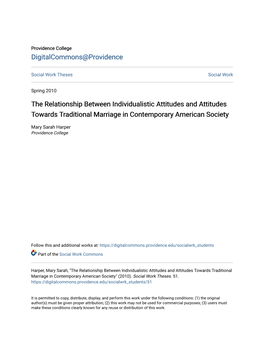 The Relationship Between Individualistic Attitudes and Attitudes Towards Traditional Marriage in Contemporary American Society