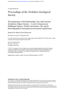 The Palynology of the Kimmeridge Clay and Carstone Formations (Upper Jurassic – Lower