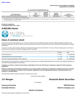 4460000 Shares Class a Common Stock JP Morgan Deutsche Bank