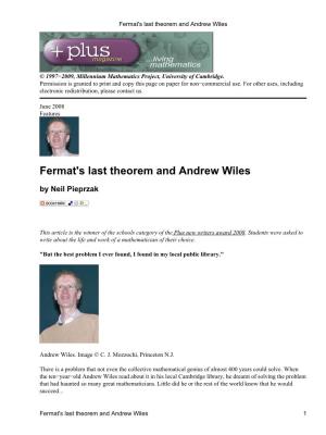 Fermat's Last Theorem and Andrew Wiles