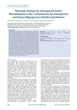 Molecular Analysis for Azoospermia Factor Microdeletions in the Y Chromosome for Azoospermic and Severe Oligospermic Infertile Iraqi Patients