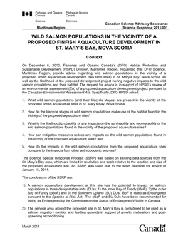 Wild Salmon Populations in the Vicinity of a Proposed Finfish Aquaculture Development in St