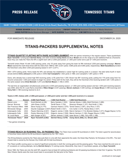 Titans-Packers Supplemental Notes